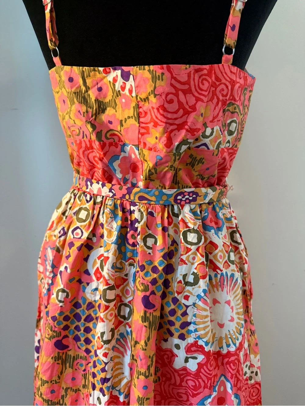 J.Crew Size 6 Colorful Abstract Print Tie Waist Button Front Midi Dress